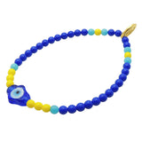 Dana Levy Glass Hamsa Hand Amulet Glass Bead Mix Bracelet - Royal Blue Hamsa Hand, Royal Blue Turquoise and Yellow Glass Beads.