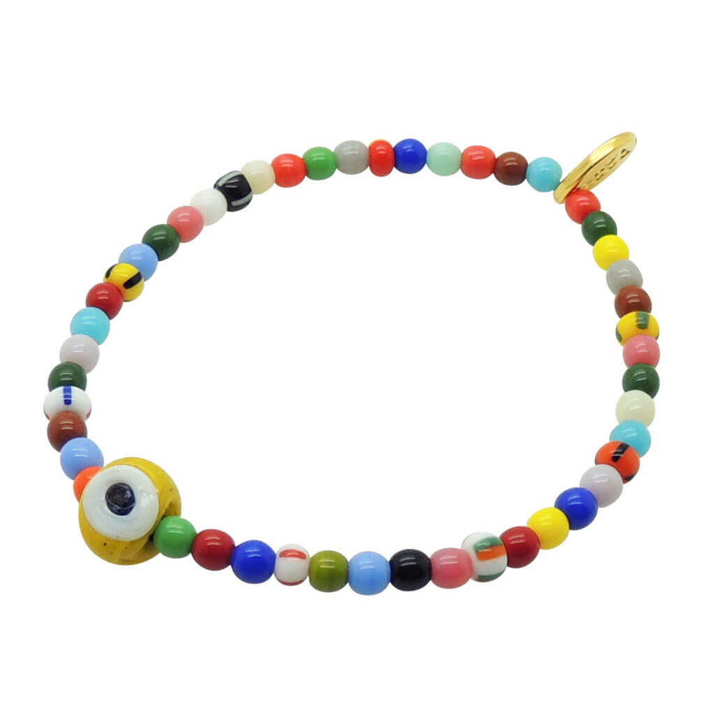 Dana Levy Mini Evil Eye Nugget Balagan Glass Bead Bracelet - Opaque Yellow Evil Eye.