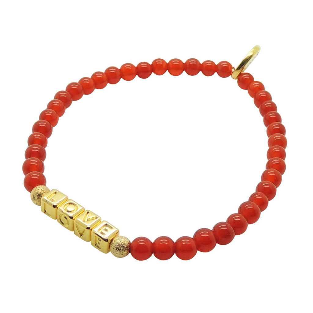 Dana Levy Mini Metallic Alphabet Cube Personalised Name Gemstone Bead Bracelet - Gold Plate LOVE Carnelian Gemstone Beads.
