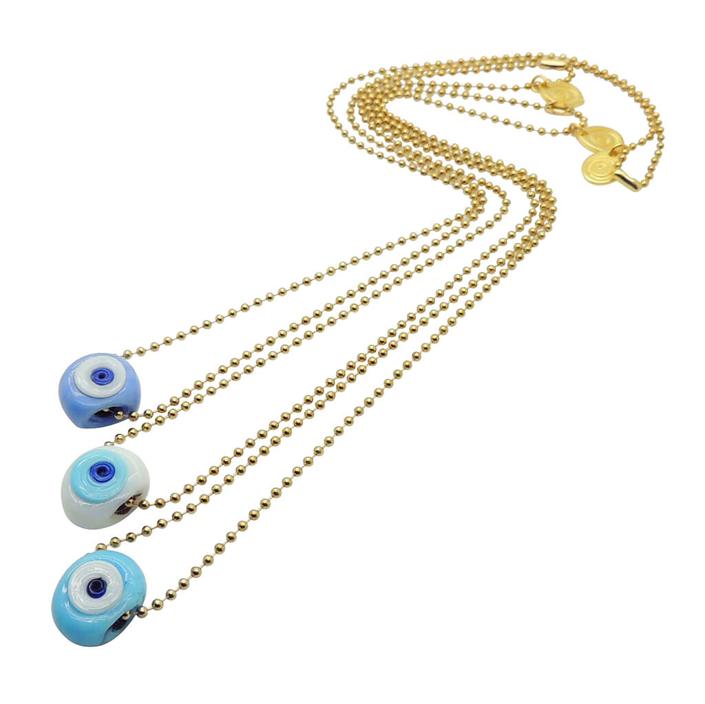Dana Levy Mini Twin Aura Evil Eye Amulet Ball Chain Necklace - Trio of Necklaces