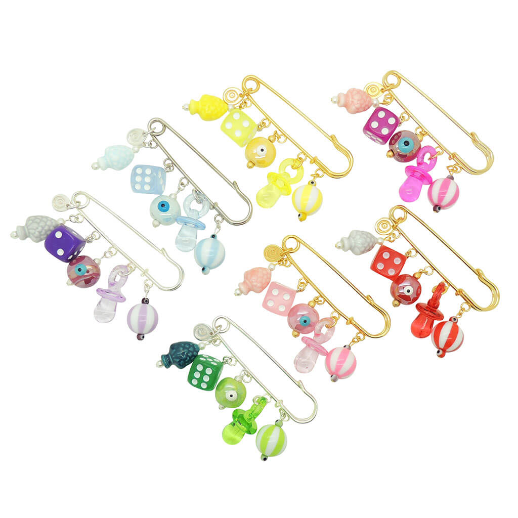 Dana Levy Newborn Lucky Number Five Charm Brooch - Group Set of Brooches in a Variety of Colours.