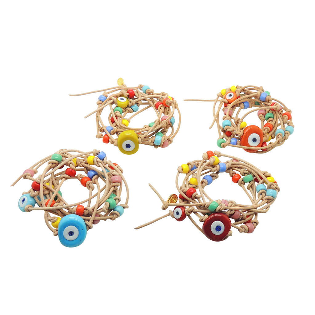 Dana Levy Rainbow Evil Eye Talisman Leather Cord Lariat Necklace - Group of four.