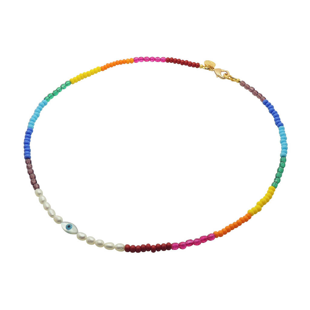 Dana Levy Rainbow Pearl Amulet Bead Necklace - Mother of Pearl Evil Eye Charm.