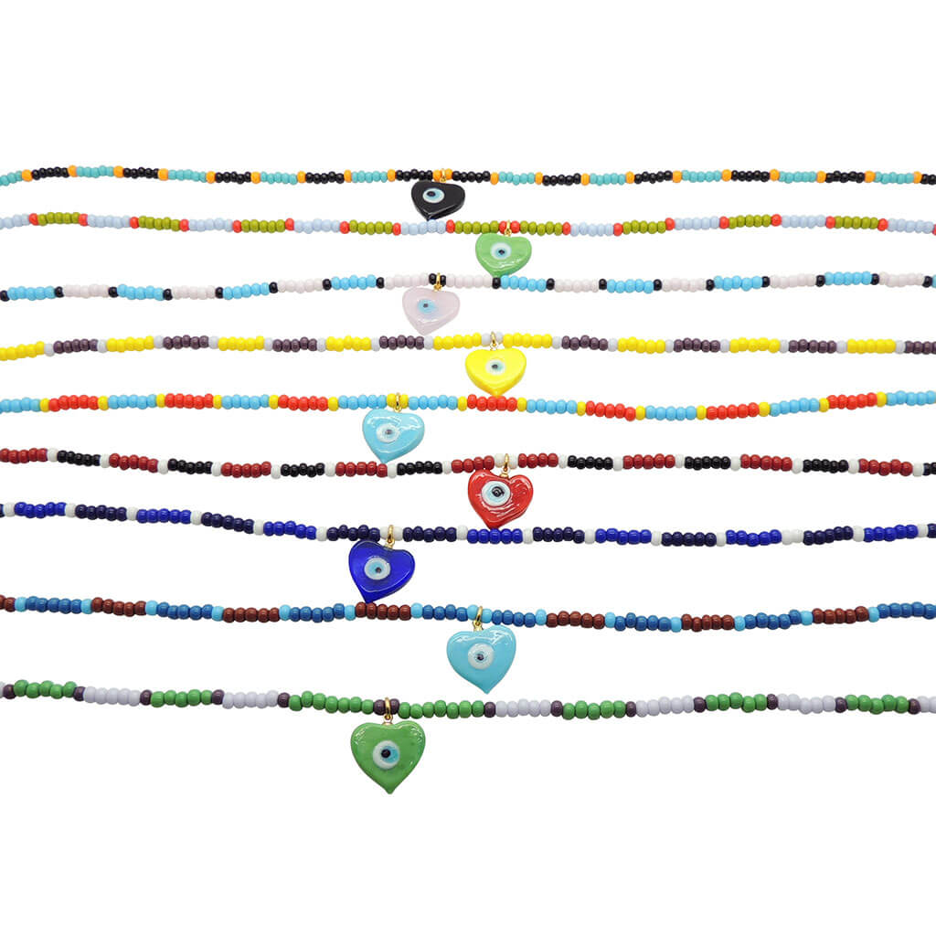 Dana Levy Evil Eye Heart Charm Glass Bead Trio Choker - Group Detail