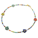 Dana Levy Flower Charms Balagan Glass Bead Necklace - Gold Plate
