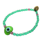 Dana Levy Glass Evil Eye Heart Charm Two Tone Faceted Glass Bead Bracelet - Green Amethyst Emerald Green