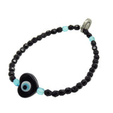 Dana Levy Glass Evil Eye Heart Charm Two Tone Faceted Glass Bead Bracelet - Black Sky Blue