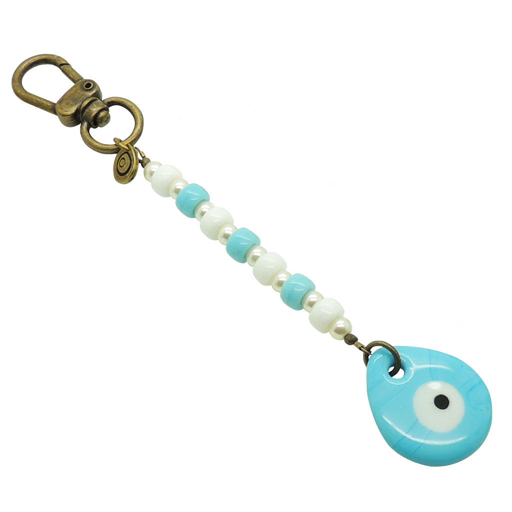 Dana Levy Glass Evil Eye Teardrop Amulet Mykonos Pearl Bag Charm - Antique Gold Key Fob