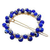 Dana Levy Round Glass Evil Eye and Pearl Bead Barrette Hair clip - Royal Blue