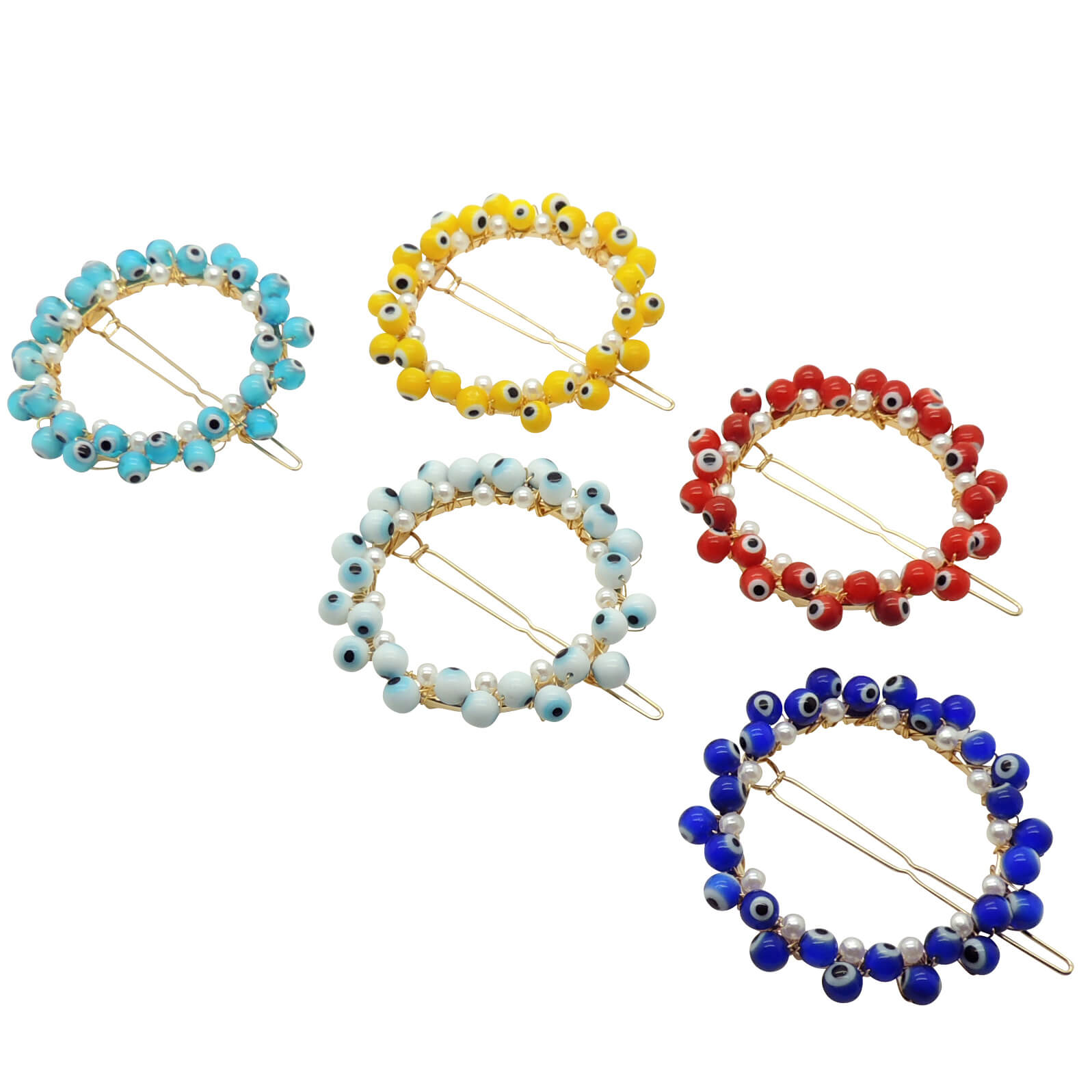 Dana Levy Round Glass Evil Eye and Pearl Bead Barrette Hair clip - Group