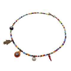 Dana Levy 5 Lucky Charms Balagan Glass Bead Necklace - Antique Gold Plate