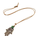 Dana Levy Filigree Hamsa Hand Charm Leather Cord Necklace - Antique Gold Plate / Natural Cord
