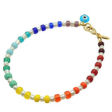 Dana Levy Evil Eye Charm Rainbow Spectrum Freshwater Pearl Anklet - Turquoise Evil Eye Charm / Gold Plate