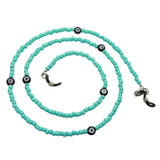 Dana Levy Evil Eye Charm Beaded Glasses Chain - Black Evil Eyes / Aqua Glass beads / Antique Silver Plate