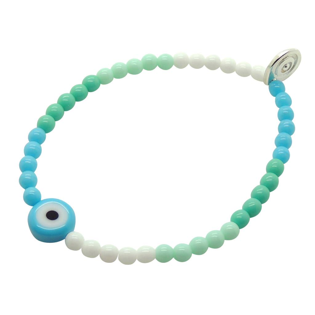 Dana Levy Evil Eye Charm Colour Wheel Glass Bead Bracelet - Opaque Turquoise Eye - White/Mint/Aqua/Turquoise Colour Wheel