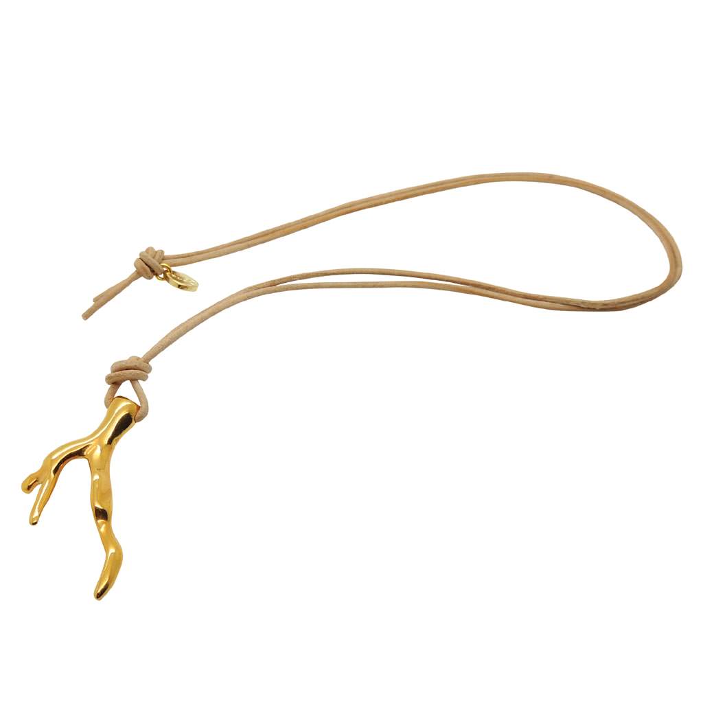 Dana Levy Coral Pendant Charm Leather Cord Necklace - Natural Cord