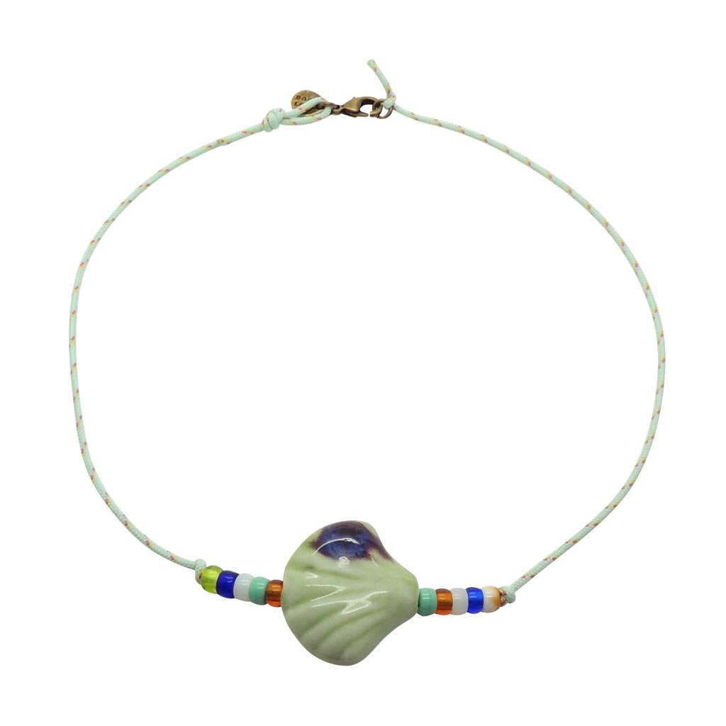 Dana Levy Porcelain Seashell Charm Nautical Cord Necklace - Pistachio/Cream/Brown - Mint Cord