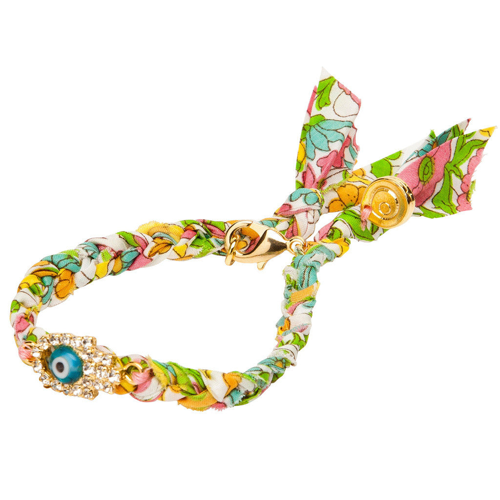 Dana Levy Diamante Hamsa Hand Lucky Charm Liberty Print Braid Bracelet - Blue Pink Yellow Green Liberty Floral