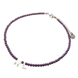 Dana Levy Mother of Pearl Shell Alphabet Letter Duo Czech Glass Bead Choker - RL Dark Lilac Antique Silver
