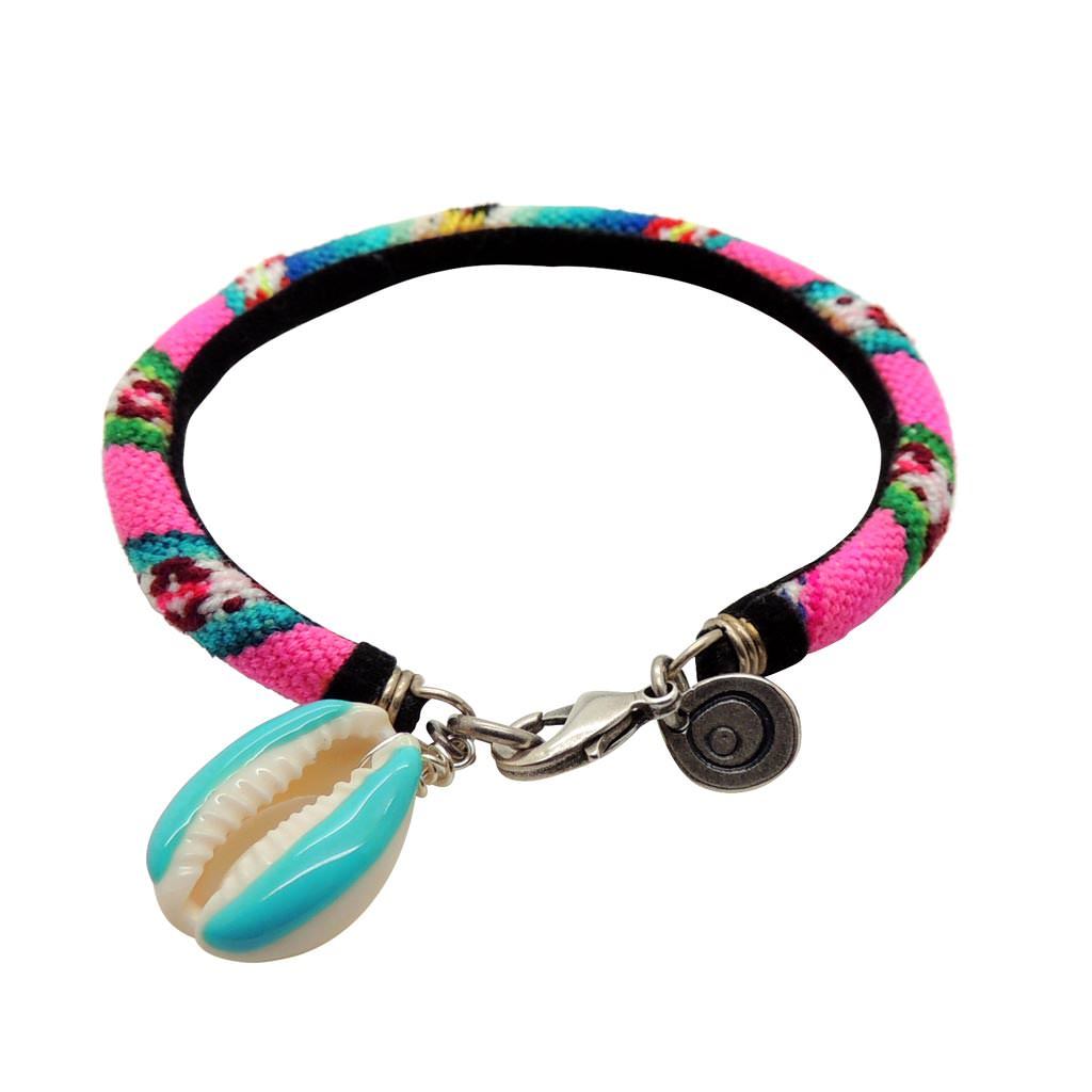Dana Levy Enamel Cowrie Shell Charm Lima Friendship Bracelet - Turquoise Shell with Pink Mix Bracelet