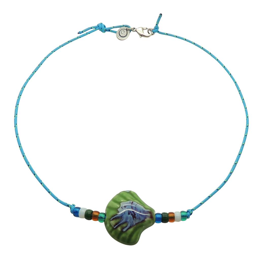 Dana Levy Porcelain Seashell Charm Nautical Cord Necklace - Green/Blue/Brown - Turquoise Cord