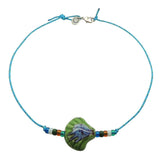 Dana Levy Porcelain Seashell Charm Nautical Cord Necklace - Green/Blue/Brown - Turquoise Cord