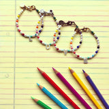 Dana Levy Mother of Pearl Initial Alphabet Charm Freshwater Pearl Rainbow Bracelet - Love NotePad Pencils