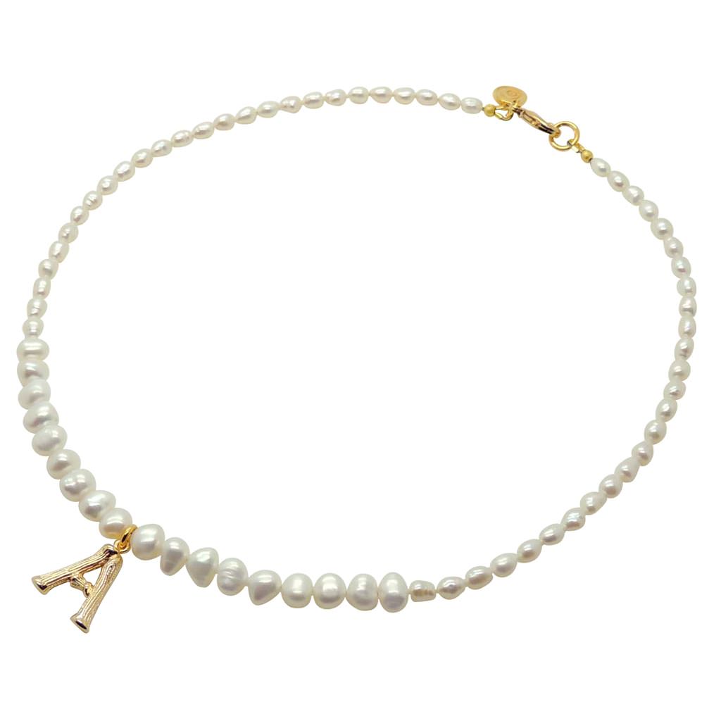 Dana Levy Bamboo Alphabet Initial Charm Freshwater Pearl Necklace - Letter A