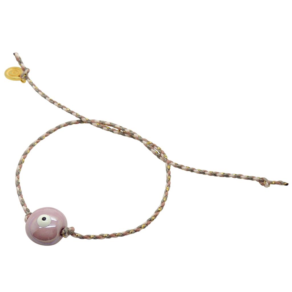 Dana Levy Ceramic Evil Eye Bubble Charm Multicolour Braid Cord Bracelet - Pearlized Light Pink on Light Pink/Grey/Dusty Pink
