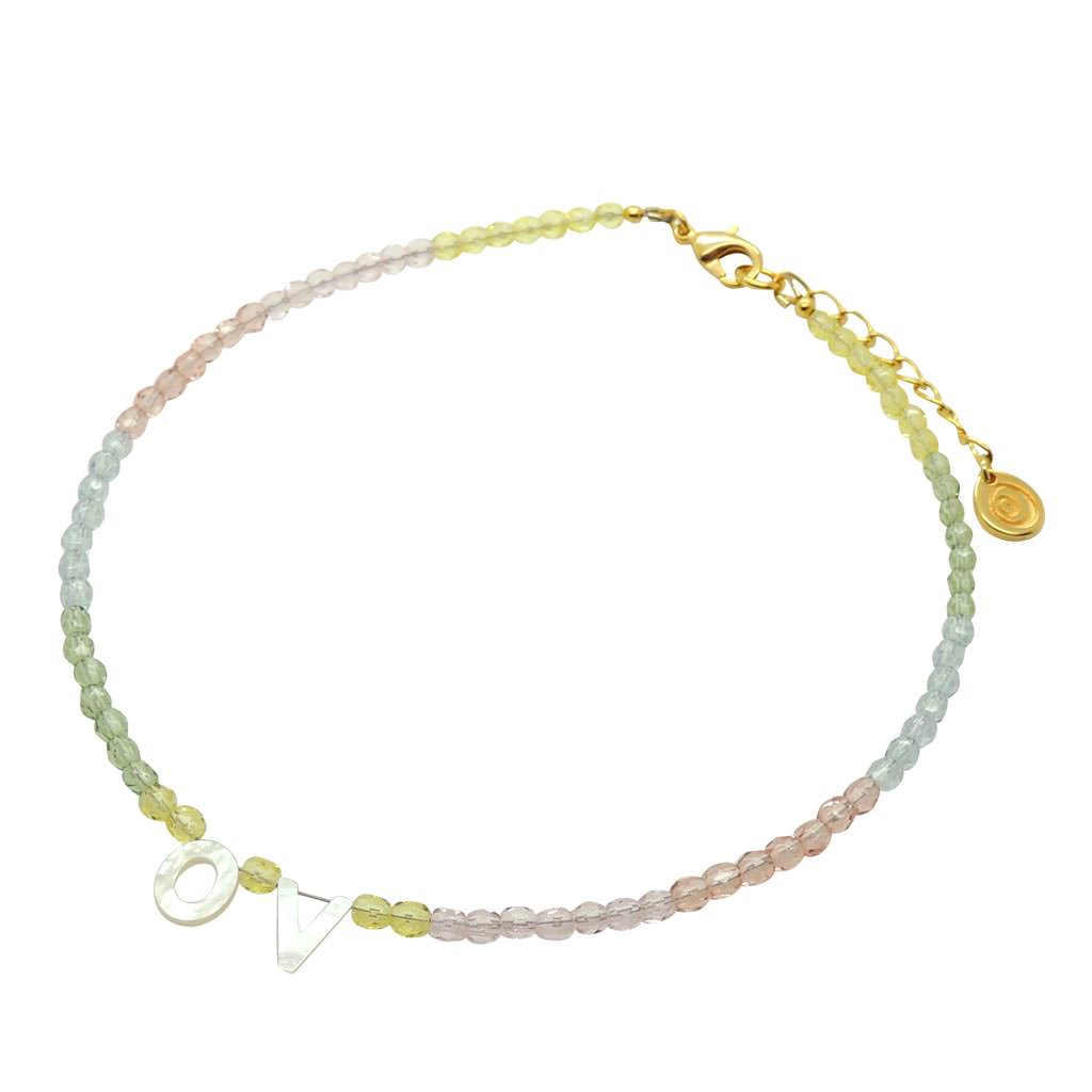 Dana Levy Mother of Pearl Shell Alphabet Letter Duo Ombre Faceted Glass Bead Choker - Light Yellow/Light Rose/Rose/Light Blue/Light Green Gold Plate