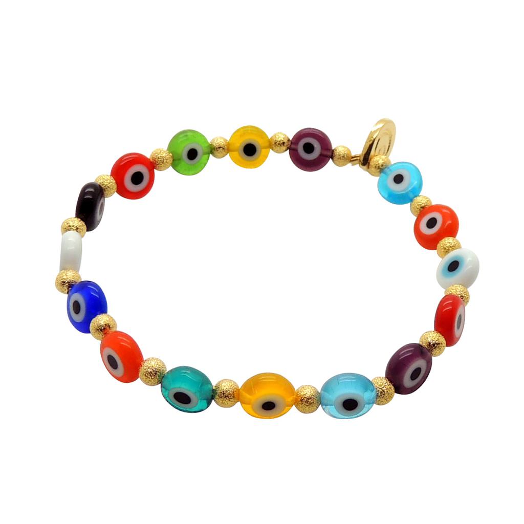 Dana Levy Mini Multicolour Evil Eye Charm Bracelet - Gold Plate