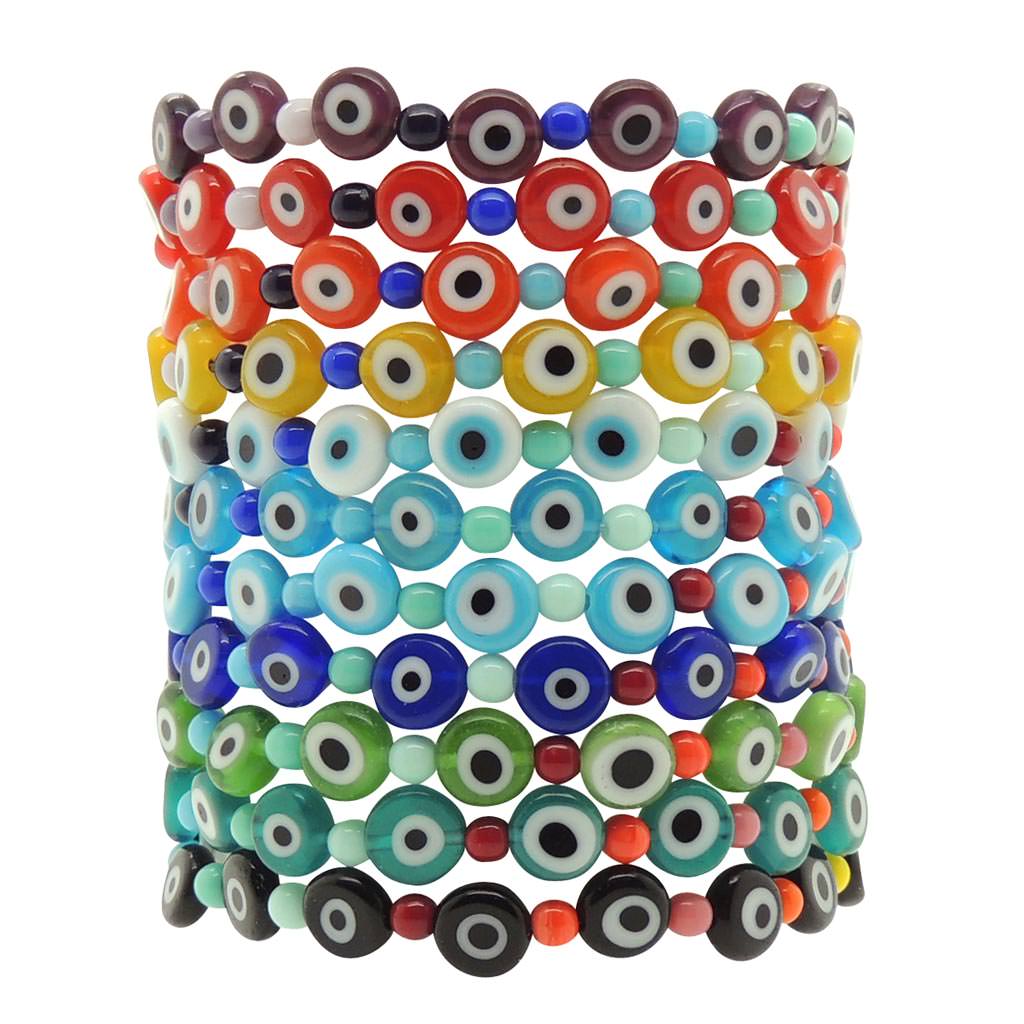 Dana Levy Mini Rainbow Glass Evil Eye Charm Bracelet - Group Stack