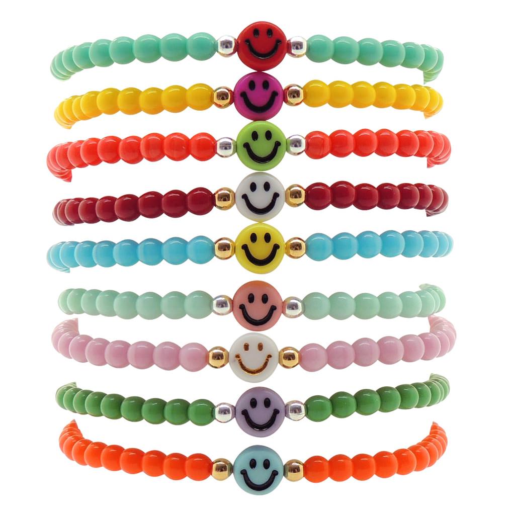 Dana Levy Multicolour Mini Smiley Symbol Charm Glass Bead Bracelet - Group Stack