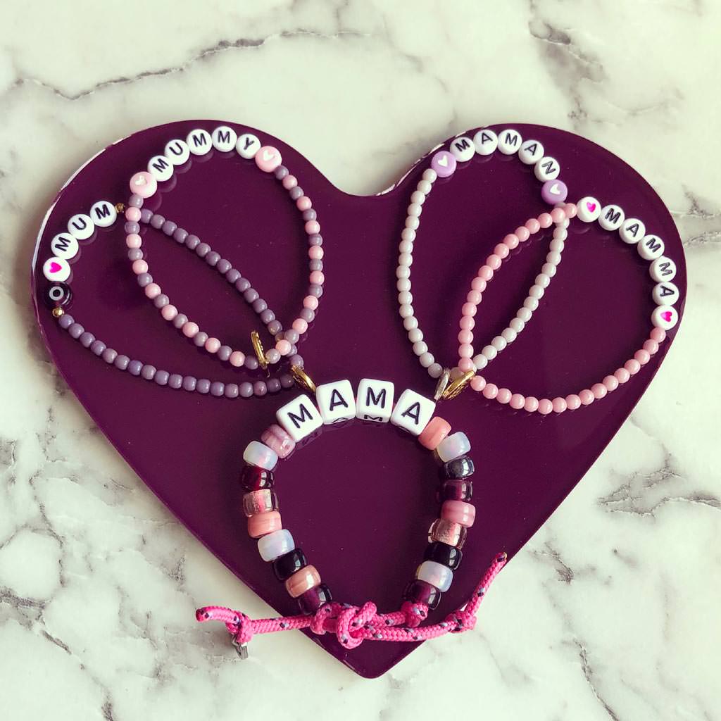 Dana Levy Two Tone Personalised Name Glass Bead Bracelet - Mummy Heart Flatlay