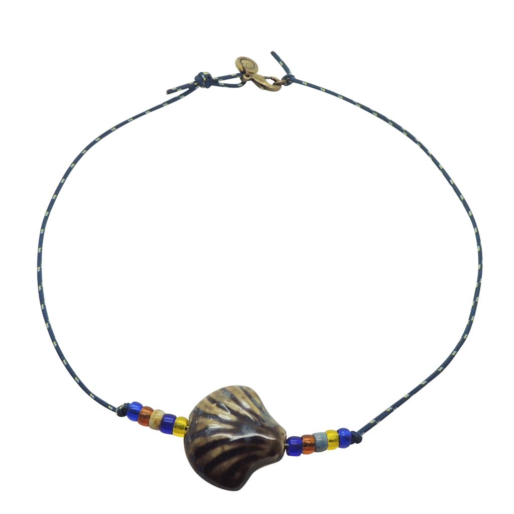 Dana Levy Porcelain Seashell Charm Nautical Cord Necklace - Blue/Brown/Cream - Navy Cord