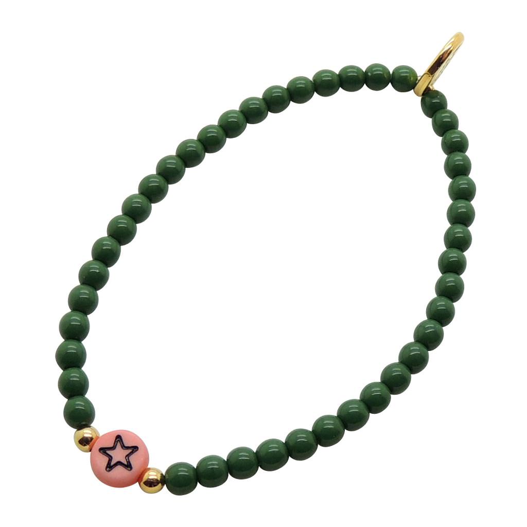 Dana Levy Multicolour Mini Star Symbol Charm Glass Bead Bracelet - Peach Star / Gold Plate / Forest Green Glass Beads