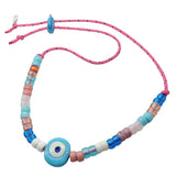 Dana Levy Multicolour Evil Eye Nugget Charm Candy Bead Nautical Cord Necklace - Opaque Turquoise Eye Pink Nautical Cord