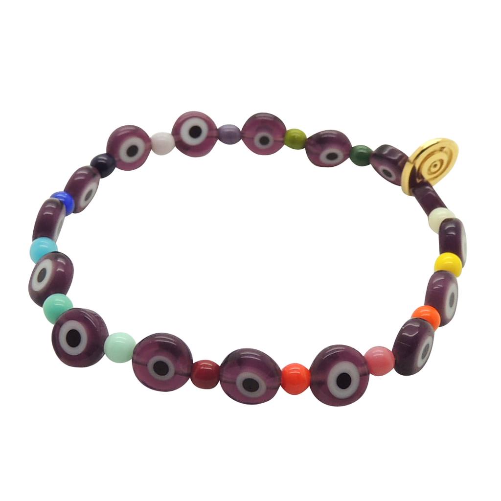 Dana Levy Mini Rainbow Glass Evil Eye Charm Bracelet - Purple Gold Plate