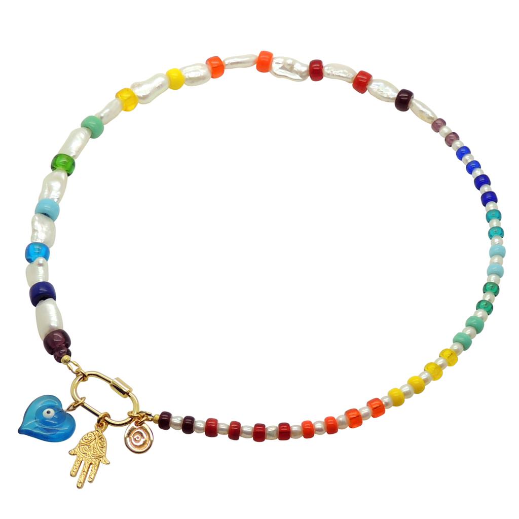 Dana Levy Lucky Charm Duo Rainbow Spectrum Freshwater Pearl Necklace - Gold Plate