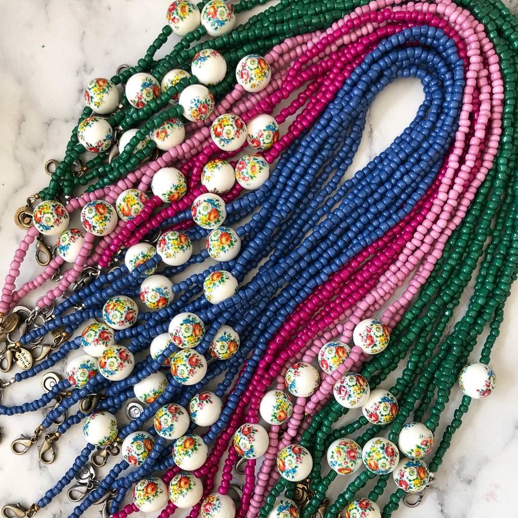 Dana Levy Retro Floral Charm Beaded Face Covering Chain - Various Colours Stack