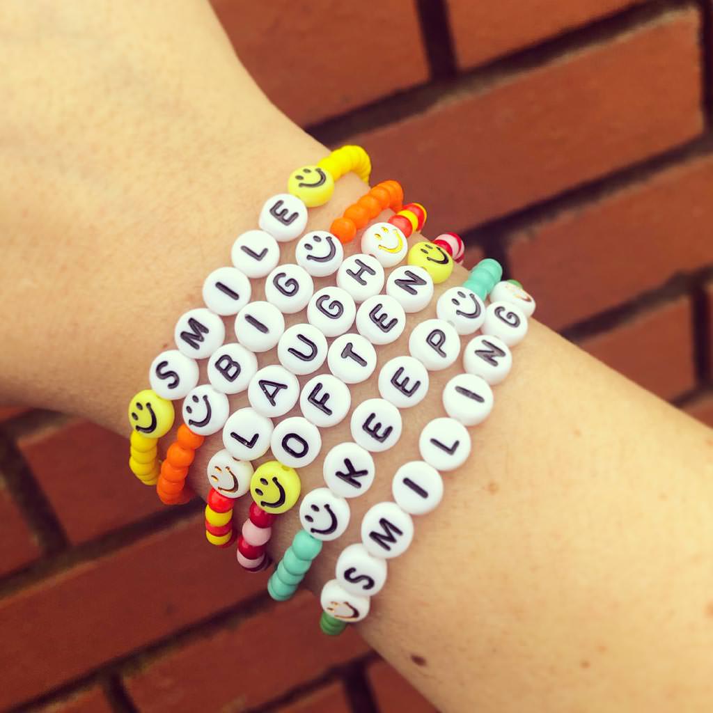 Dana Levy Two Tone Personalised Name Glass Bead Bracelet - Laugh Often Wrist Stack