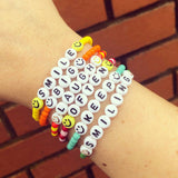 Dana Levy Two Tone Personalised Name Glass Bead Bracelet - Laugh Often Wrist Stack