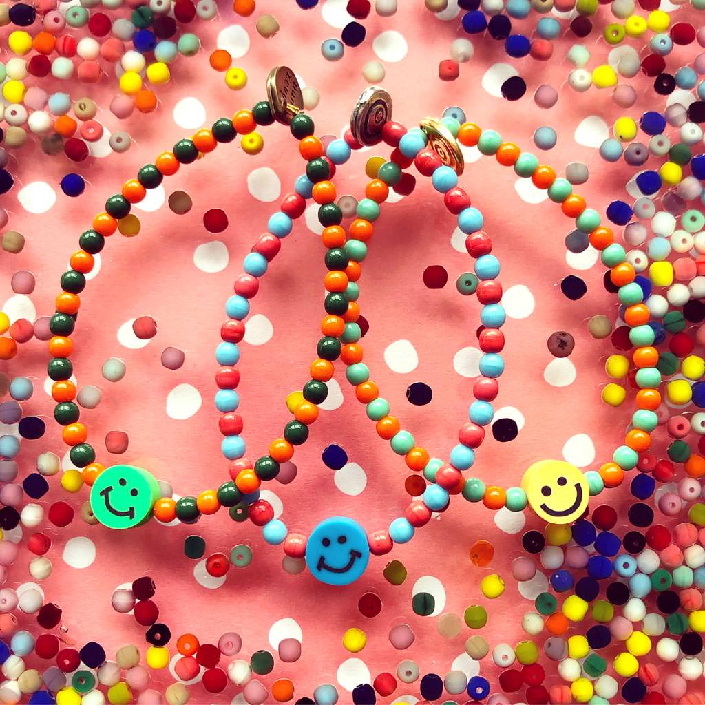 Dana Levy Multicolour Smiley Face Charm Dotty Glass Bead Bracelet - Trio