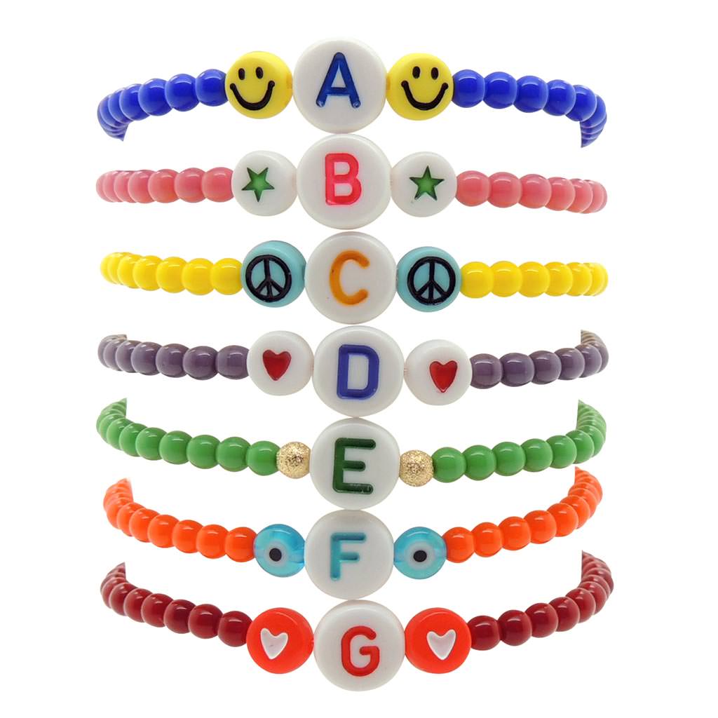 Dana Levy Maxi Multicolour Initial Alphabet Charm Glass Bead Bracelet - Group Stack
