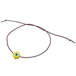 Dana Levy Evil Eye Flower Charm Cord Bracelet - Yellow Flower / Brown Cord