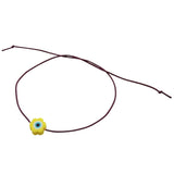 Dana Levy Evil Eye Flower Charm Cord Bracelet - Yellow Flower / Brown Cord