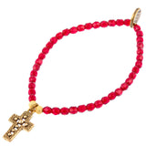 Dana Levy Deco Cross Charm Faceted Glass Bead Bracelet - Antique Gold Ruby
