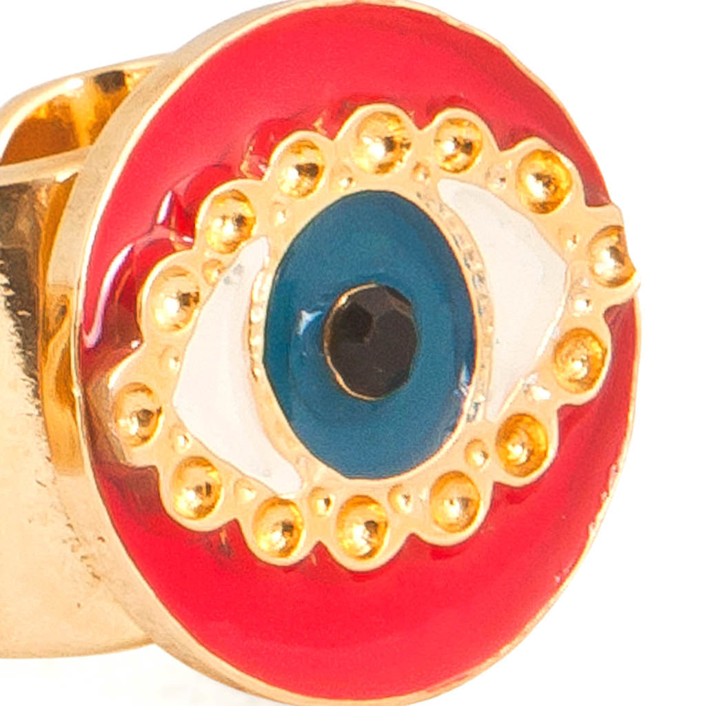 Dana Levy Neon Evil Eye Charm Ring - Neon Pink Detail