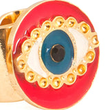 Dana Levy Neon Evil Eye Charm Ring - Neon Pink Detail