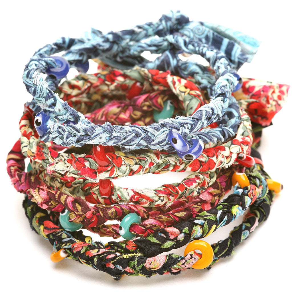 Dana Levy Liberty Print Evil Eye Double Wrap Braid Bracelets - Group Pile